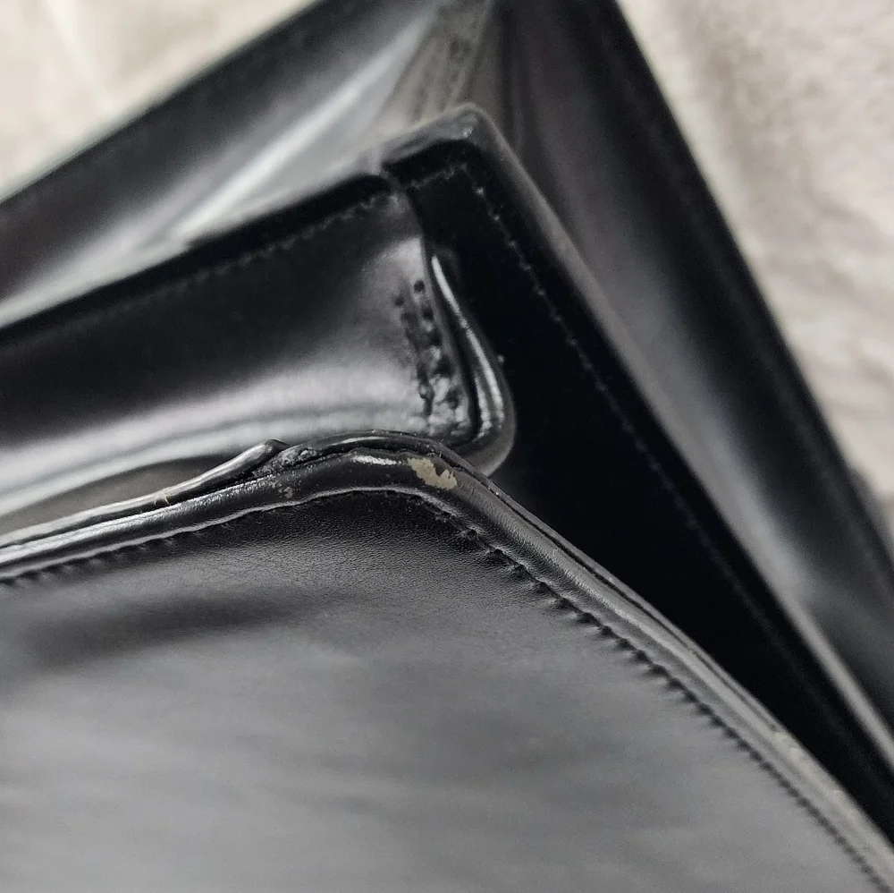 Classic Briefcase Laptop Computer Bag Documents Faux Leather Black 15x11x5